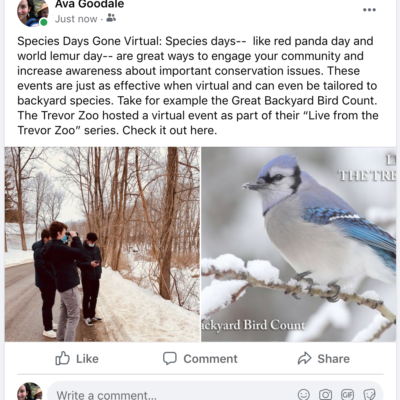 A simple facebook post with pictures can inspire viewers to join citizen science organizations, like eBird, or special events, like the Great Backyard Bird Count.