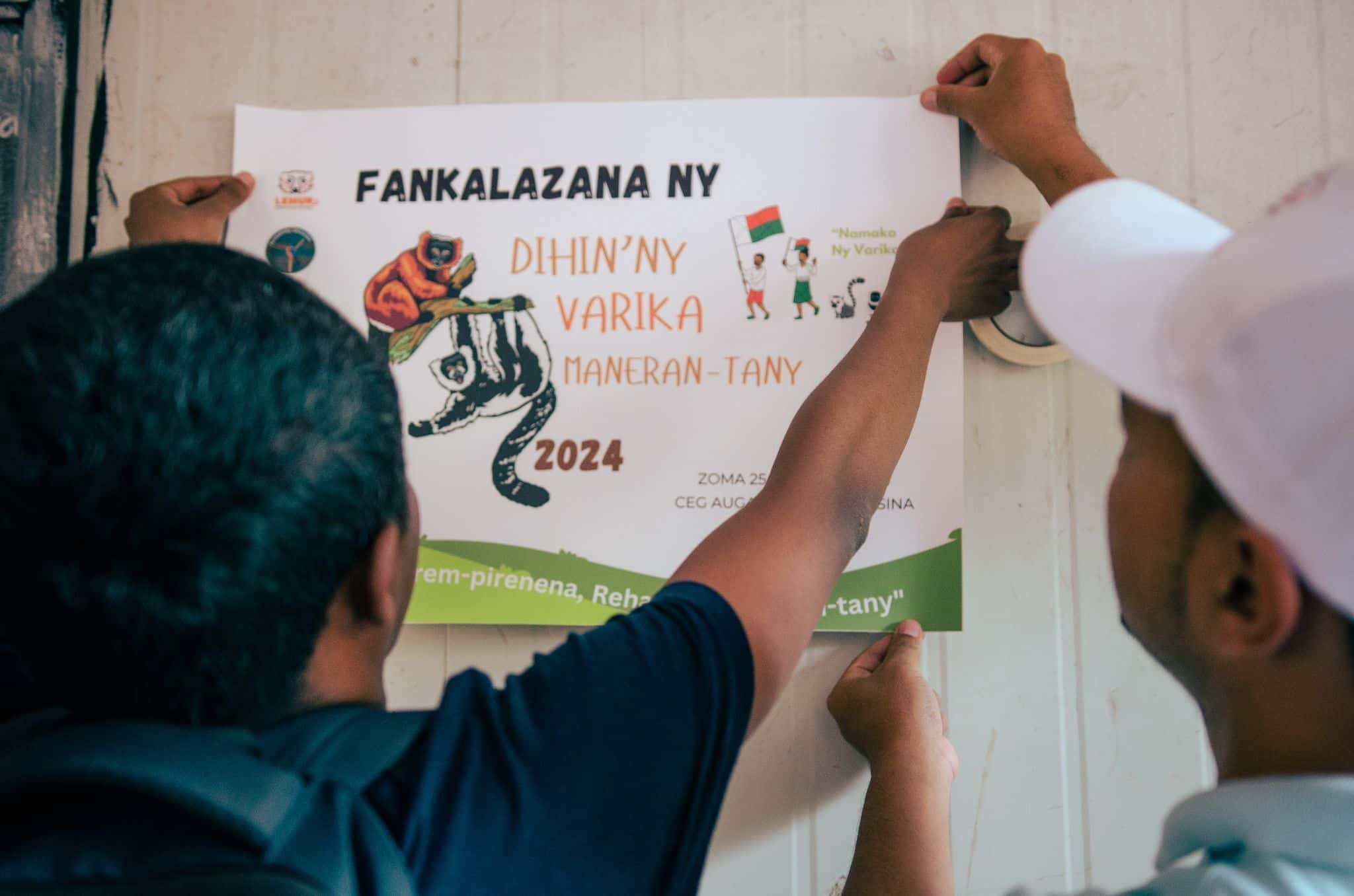 A sign advertising a World Lemur Festival event in Toamasina.